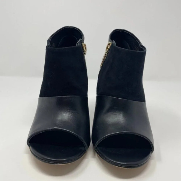 Trina Turk Los Gatos Open  Toe Leather Suede Croc Black Bootie Ankle Boot Sz 7.5 - Picture 4 of 10